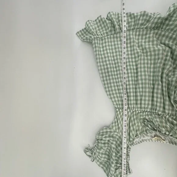 Thirty Thirty Gingham Dress M Green Ruffle Tier Cottagecore Romantic Puff Sleeve - Picture 7 of 8